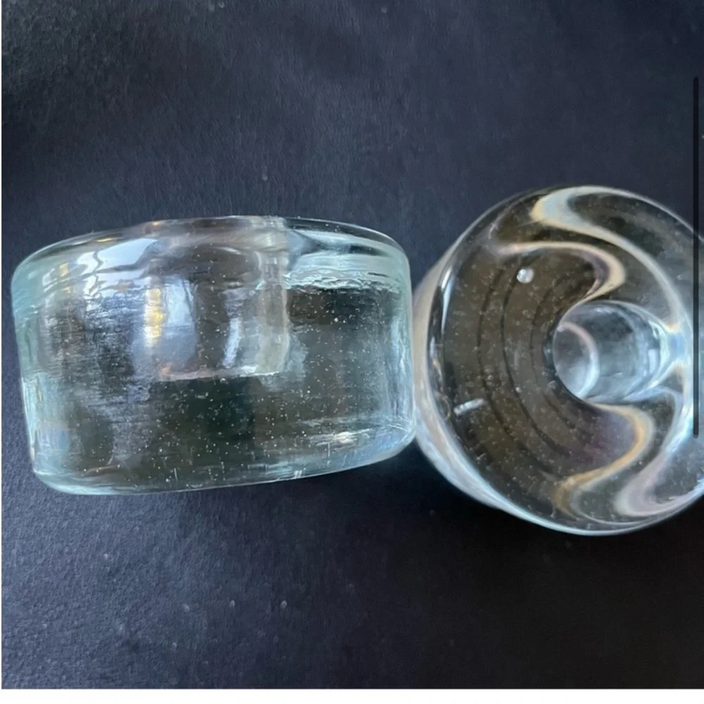 Glass Heavy Taper Candle Holders Puck Style